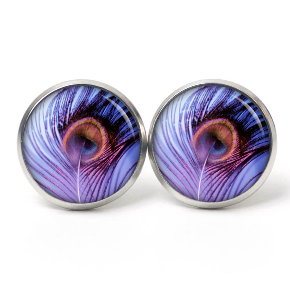 Druckknopf Ohrstecker Ohrhänger Clipse Pfau Pfauenauge violett lila Druckknopf Ohrstecker Ohrhänger Clipse Pfau Pfauenauge violett lila