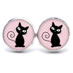 Ohrstecker, Ohrhänger, Clipse & Druckknopf – Motiv schwarz rosa Katze – Schmuck aus Edelstahl