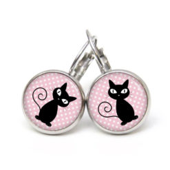 Ohrstecker, Ohrhänger, Clipse & Druckknopf – Motiv schwarz rosa Katze – Schmuck aus Edelstahl Ohrstecker, Ohrhänger, Clipse & Druckknopf – Motiv schwarz rosa Katze – Schmuck aus Edelstahl