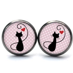 Ohrstecker, Ohrhänger, Clipse & Druckknopf – Motiv schwarze Katze mit Herz – Schmuck aus Edelstahl Ohrstecker, Ohrhänger, Clipse & Druckknopf – Motiv schwarze Katze mit Herz – Schmuck aus Edelstahl
