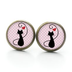 Ohrstecker, Ohrhänger, Clipse & Druckknopf – Motiv schwarze Katze mit Herz – Schmuck aus Edelstahl Ohrstecker, Ohrhänger, Clipse & Druckknopf – Motiv schwarze Katze mit Herz – Schmuck aus Edelstahl