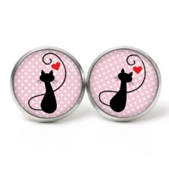 Ohrstecker, Ohrhänger, Clipse & Druckknopf – Motiv schwarze Katze mit Herz – Schmuck aus Edelstahl