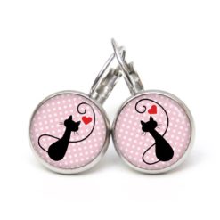 Ohrstecker, Ohrhänger, Clipse & Druckknopf – Motiv schwarze Katze mit Herz – Schmuck aus Edelstahl Ohrstecker, Ohrhänger, Clipse & Druckknopf – Motiv schwarze Katze mit Herz – Schmuck aus Edelstahl