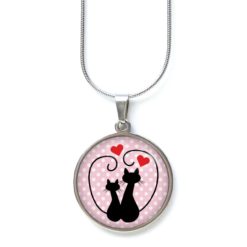 Ohrstecker, Ohrhänger, Clipse & Druckknopf – Motiv verliebte Katzen schwarz rosa – Schmuck aus Edelstahl Ohrstecker, Ohrhänger, Clipse & Druckknopf – Motiv verliebte Katzen schwarz rosa – Schmuck aus Edelstahl