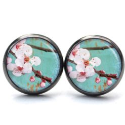 Ohrstecker, Ohrhänger, Clipse & Druckknopf – Motiv Kirschblüten Türkis – Schmuck aus Edelstahl Ohrstecker, Ohrhänger, Clipse & Druckknopf - Motiv Kirschblüten Türkis - Schmuck aus Edelstahl