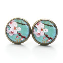 Ohrstecker, Ohrhänger, Clipse & Druckknopf – Motiv Kirschblüten Türkis – Schmuck aus Edelstahl Ohrstecker, Ohrhänger, Clipse & Druckknopf - Motiv Kirschblüten Türkis - Schmuck aus Edelstahl