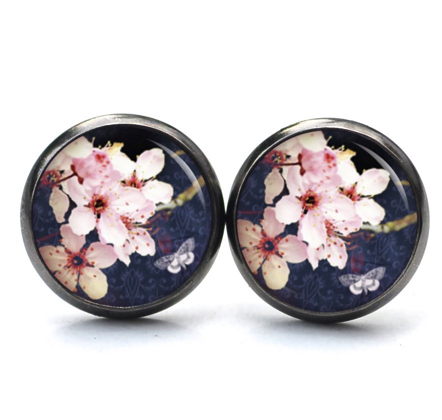 Ohrstecker, Ohrhänger, Clipse & Druckknopf – Motiv Kirschblüte Dunkelblau – Schmuck aus Edelstahl Ohrstecker, Ohrhänger, Clipse & Druckknopf - Motiv Kirschblüte Dunkelblau - Schmuck aus Edelstahl