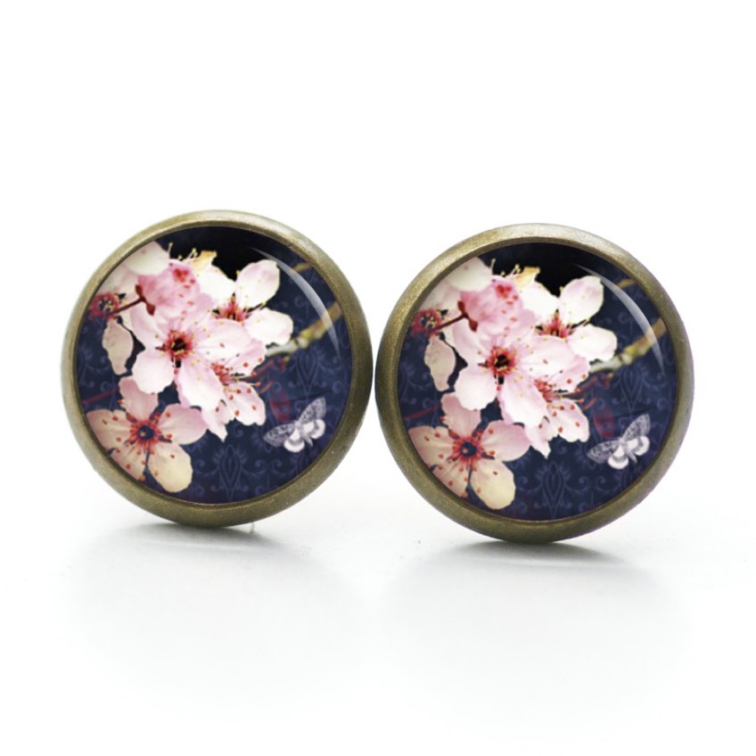 Ohrstecker, Ohrhänger, Clipse & Druckknopf – Motiv Kirschblüte Dunkelblau – Schmuck aus Edelstahl Ohrstecker, Ohrhänger, Clipse & Druckknopf - Motiv Kirschblüte Dunkelblau - Schmuck aus Edelstahl