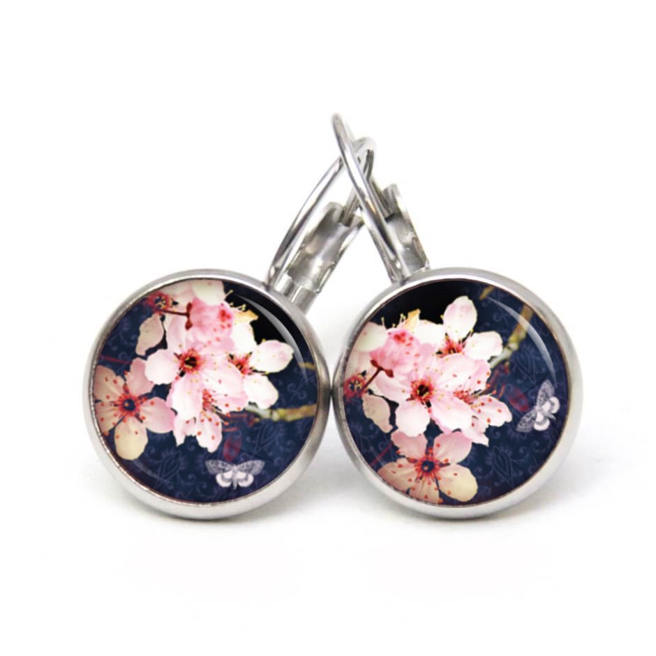 Ohrstecker, Ohrhänger, Clipse & Druckknopf – Motiv Kirschblüte Dunkelblau – Schmuck aus Edelstahl Ohrstecker, Ohrhänger, Clipse & Druckknopf - Motiv Kirschblüte Dunkelblau - Schmuck aus Edelstahl