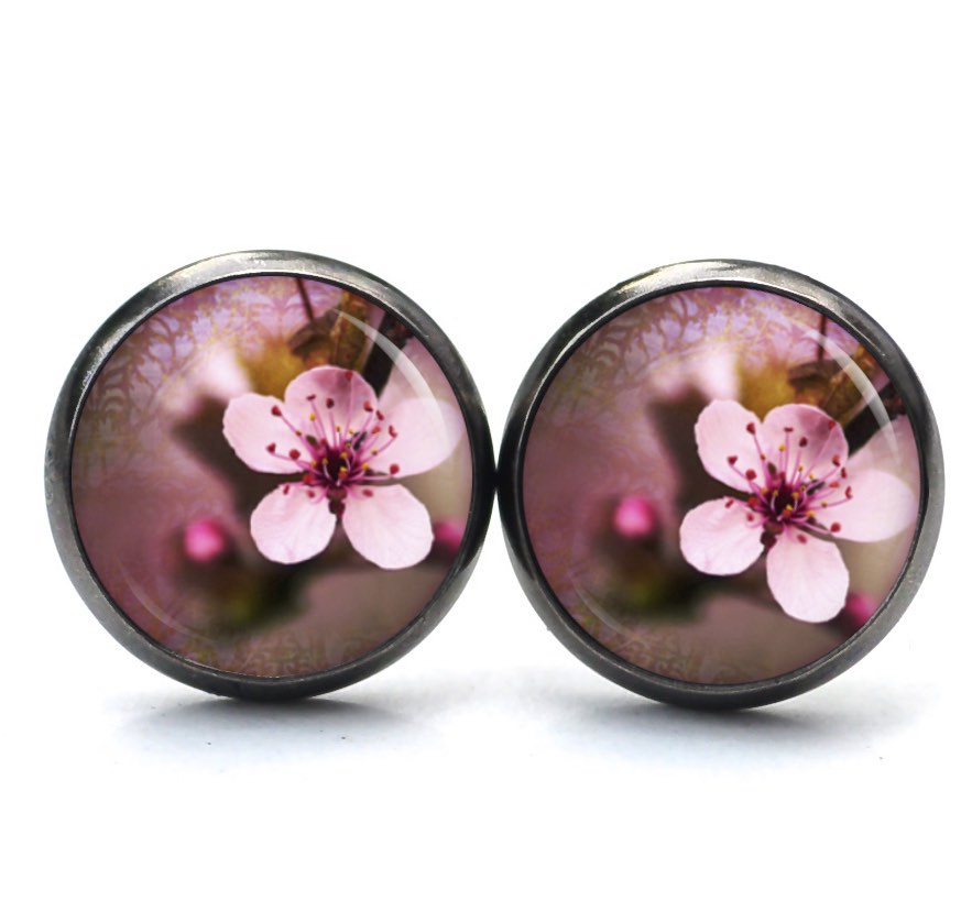 Ohrstecker, Ohrhänger, Clipse & Druckknopf – Motiv Kirschblüten Rosa – Schmuck aus Edelstahl Ohrstecker, Ohrhänger, Clipse & Druckknopf - Motiv Kirschblüten Rosa - Schmuck aus Edelstahl