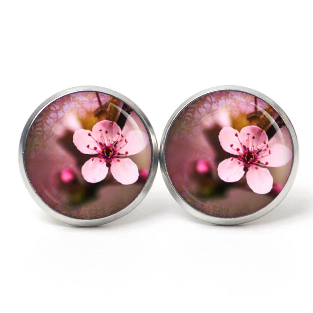 Ohrstecker, Ohrhänger, Clipse & Druckknopf – Motiv Kirschblüten Rosa – Schmuck aus Edelstahl Ohrstecker, Ohrhänger, Clipse & Druckknopf - Motiv Kirschblüten Rosa - Schmuck aus Edelstahl