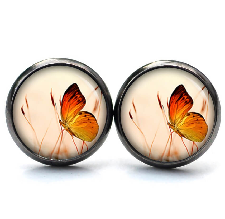 Ohrstecker, Ohrhänger, Clipse & Druckknopf – Motiv Schmetterling auf der Wiese – Schmuck aus Edelstahl Ohrstecker, Ohrhänger, Clipse & Druckknopf – Motiv Schmetterling auf der Wiese – Schmuck aus Edelstahl