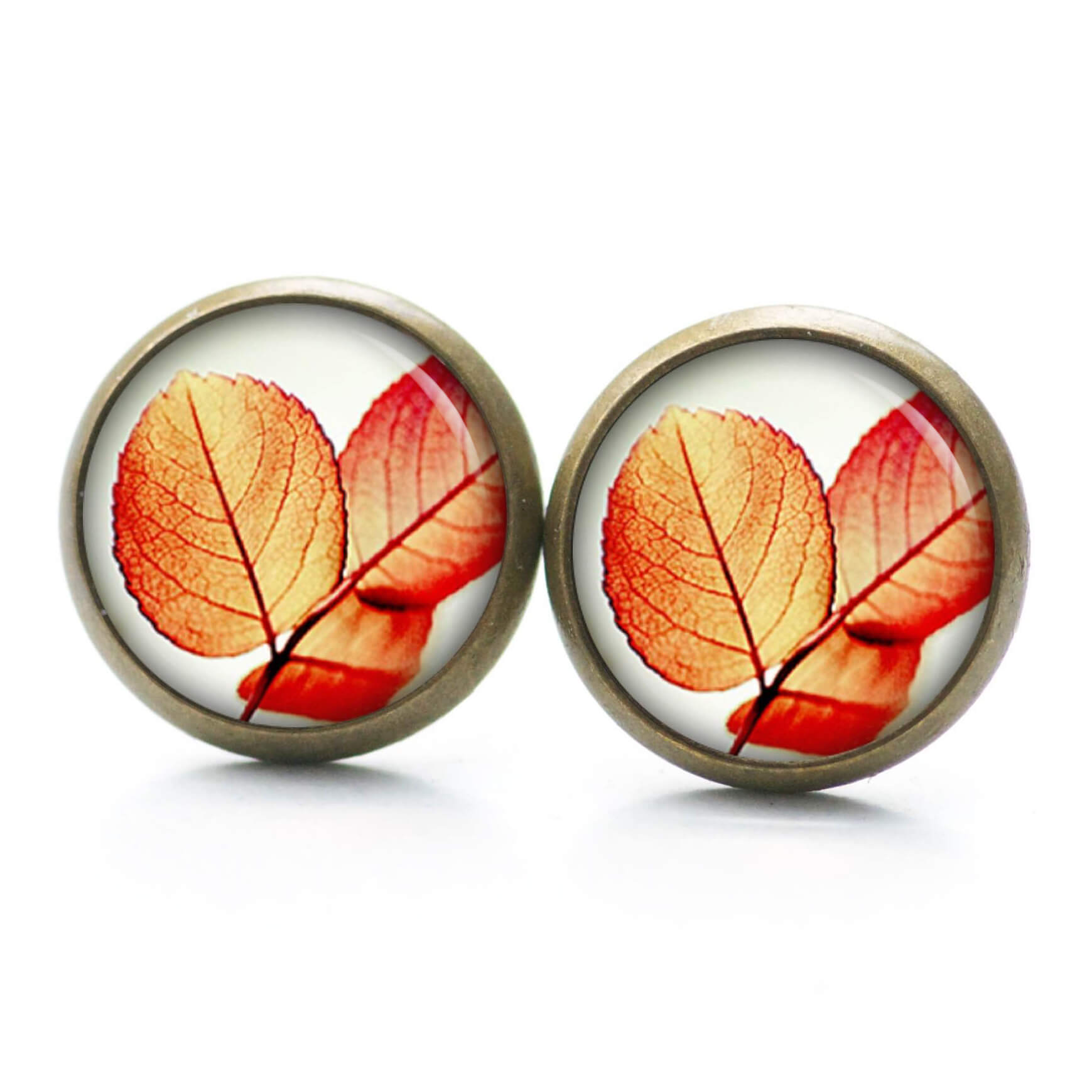 Ohrstecker, Ohrhänger, Clipse & Druckknopf – Motiv rot oranges Blatt Herbst – Schmuck aus Edelstahl Ohrstecker, Ohrhänger, Clipse & Druckknopf – Motiv rot oranges Blatt Herbst – Schmuck aus Edelstahl
