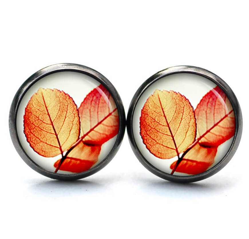 Ohrstecker, Ohrhänger, Clipse & Druckknopf – Motiv rot oranges Blatt Herbst – Schmuck aus Edelstahl Ohrstecker, Ohrhänger, Clipse & Druckknopf – Motiv rot oranges Blatt Herbst – Schmuck aus Edelstahl