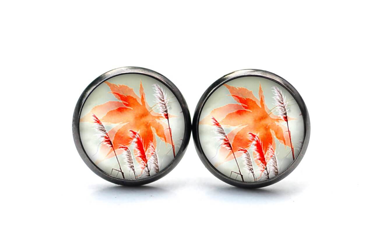 Ohrstecker, Ohrhänger, Clipse & Druckknopf – Motiv oranges Blatt Herbst – Schmuck aus Edelstahl Ohrstecker, Ohrhänger, Clipse & Druckknopf – Motiv oranges Blatt Herbst – Schmuck aus Edelstahl