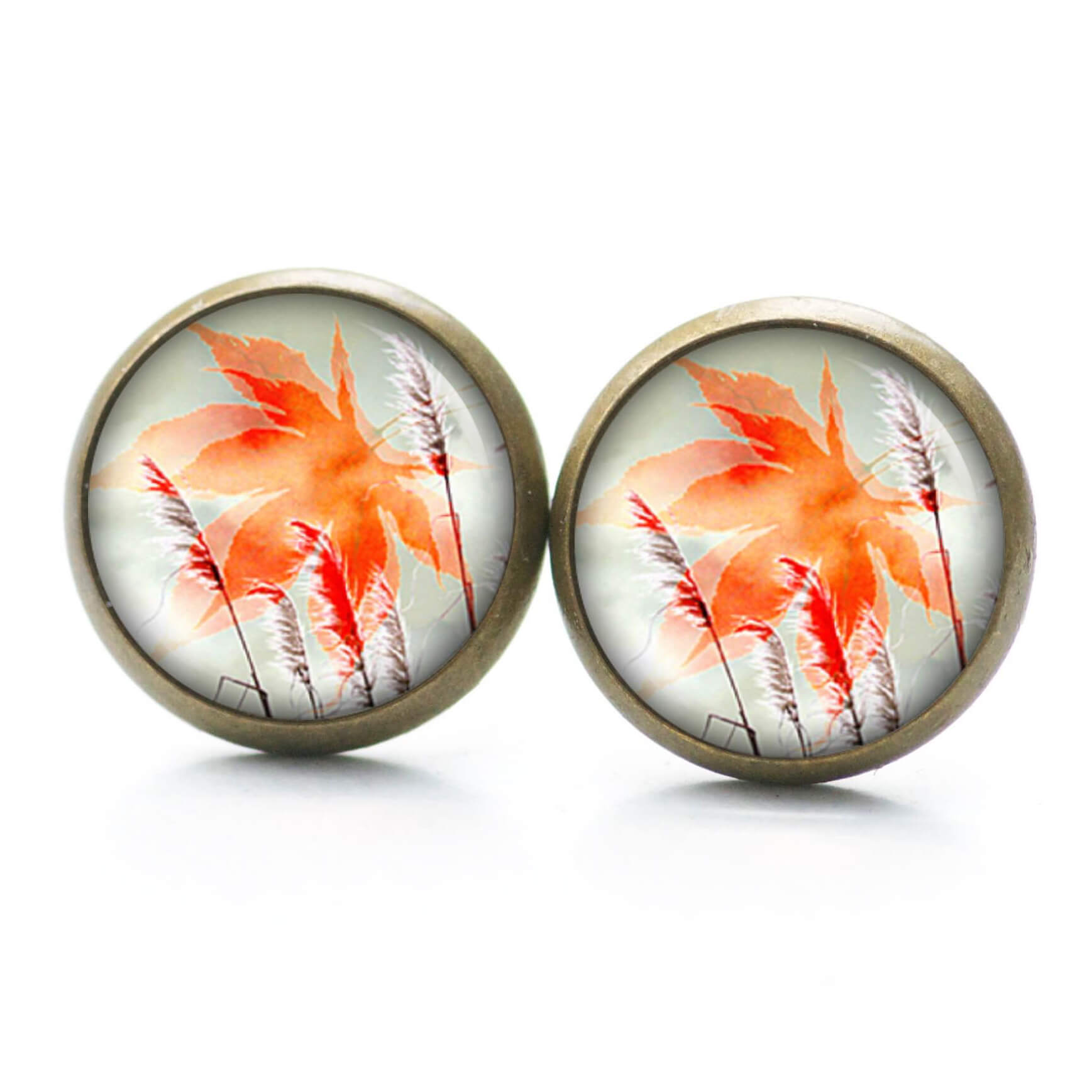 Ohrstecker, Ohrhänger, Clipse & Druckknopf – Motiv oranges Blatt Herbst – Schmuck aus Edelstahl Ohrstecker, Ohrhänger, Clipse & Druckknopf – Motiv oranges Blatt Herbst – Schmuck aus Edelstahl