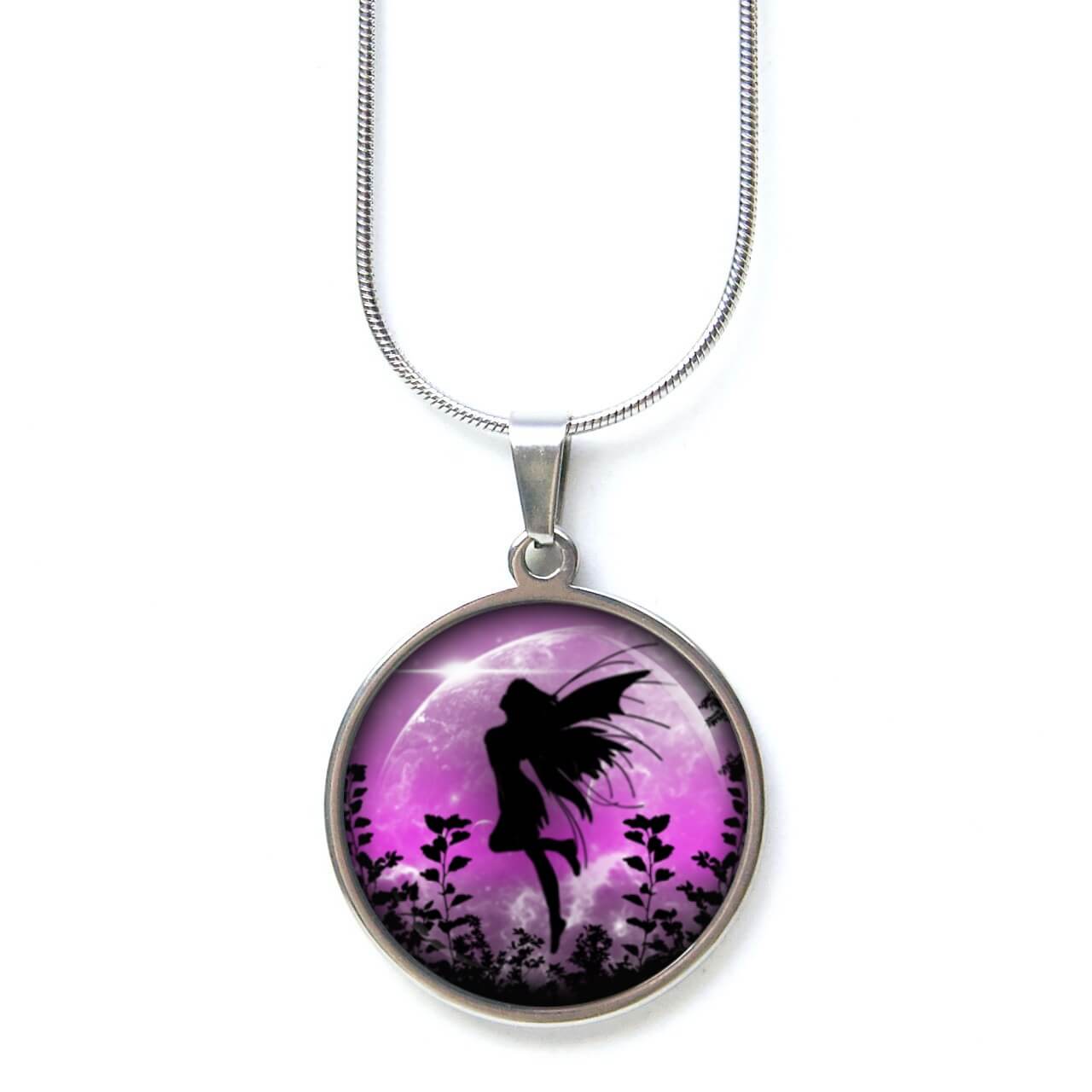 Edelstahl Kette Engle Fee Elfe violett – Märchenwelt Edelstahl Kette Engle Fee Elfe violett - Märchenwelt