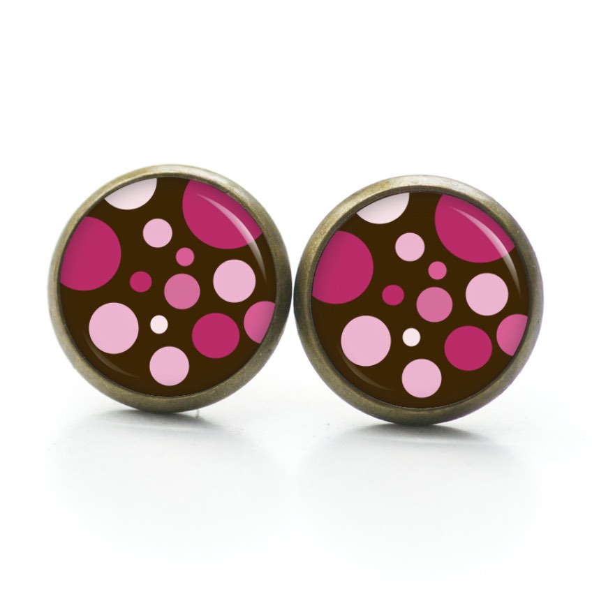 Ohrstecker, Ohrhänger, Clipse & Druckknopf – Motiv Retro Punkte Pink Braun – Schmuck aus Edelstahl Ohrstecker, Ohrhänger, Clipse & Druckknopf - Motiv Retro Punkte Pink Braun - Schmuck aus Edelstahl