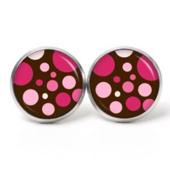 Ohrstecker, Ohrhänger, Clipse & Druckknopf - Motiv Retro Punkte Pink Braun  - Schmuck aus Edelstahl