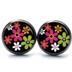 Ohrstecker, Ohrhänger, Clipse & Druckknopf – Motiv Flower Power Blumen schwarz – Schmuck aus Edelstahl Ohrstecker, Ohrhänger, Clipse & Druckknopf - Motiv Flower Power Blumen schwarz - Schmuck aus Edelstahl