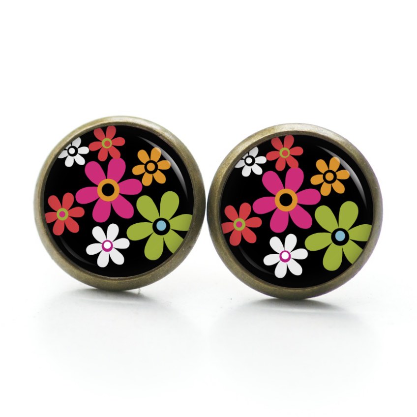 Ohrstecker, Ohrhänger, Clipse & Druckknopf – Motiv Flower Power Blumen schwarz – Schmuck aus Edelstahl Ohrstecker, Ohrhänger, Clipse & Druckknopf - Motiv Flower Power Blumen schwarz - Schmuck aus Edelstahl