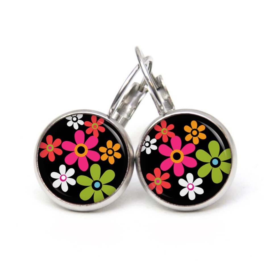 Ohrstecker, Ohrhänger, Clipse & Druckknopf – Motiv Flower Power Blumen schwarz – Schmuck aus Edelstahl Ohrstecker, Ohrhänger, Clipse & Druckknopf - Motiv Flower Power Blumen schwarz - Schmuck aus Edelstahl