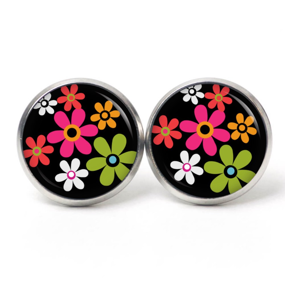 Ohrstecker, Ohrhänger, Clipse & Druckknopf – Motiv Flower Power Blumen schwarz – Schmuck aus Edelstahl Ohrstecker, Ohrhänger, Clipse & Druckknopf - Motiv Flower Power Blumen schwarz - Schmuck aus Edelstahl
