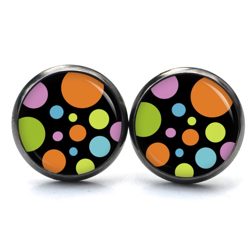 Ohrstecker, Ohrhänger, Clipse & Druckknopf – Motiv Retro Punkte bunt – Schmuck aus Edelstahl Ohrstecker, Ohrhänger, Clipse & Druckknopf - Motiv Retro Punkte bunt - Schmuck aus Edelstahl