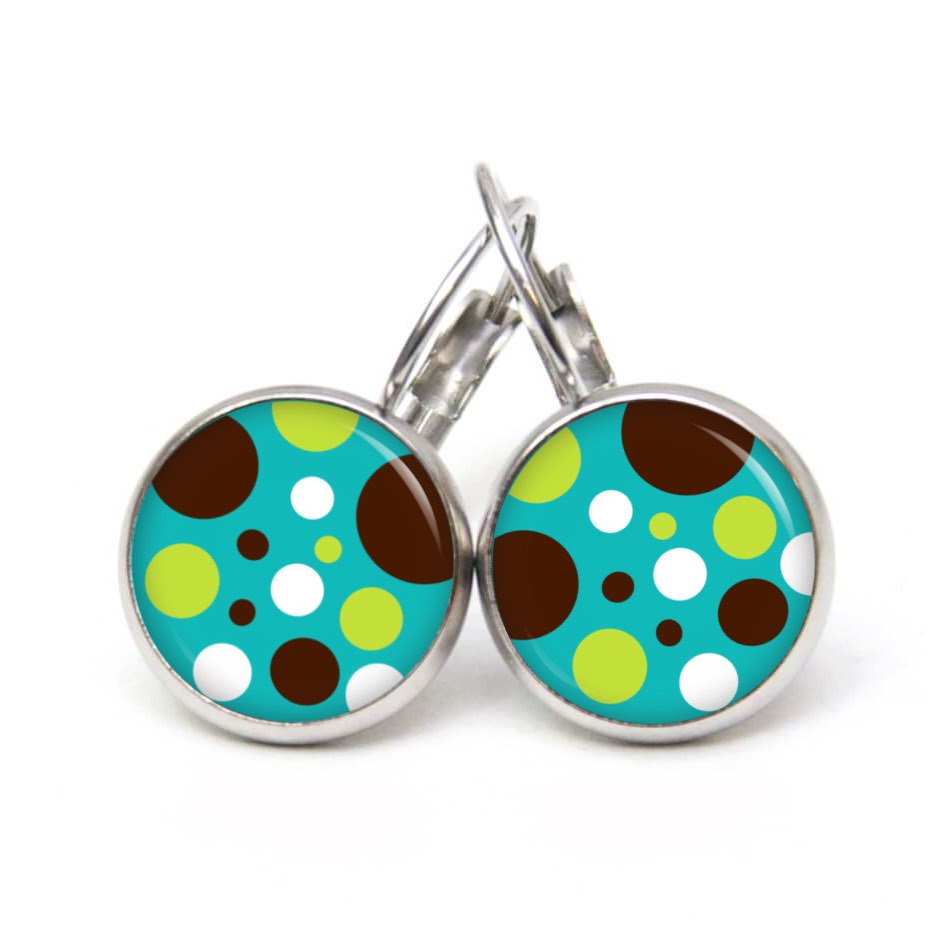 Ohrstecker, Ohrhänger, Clipse & Druckknopf – Motiv Retro Punkte Türkis grün – Schmuck aus Edelstahl Ohrstecker, Ohrhänger, Clipse & Druckknopf - Motiv Retro Punkte Türkis grün - Schmuck aus Edelstahl