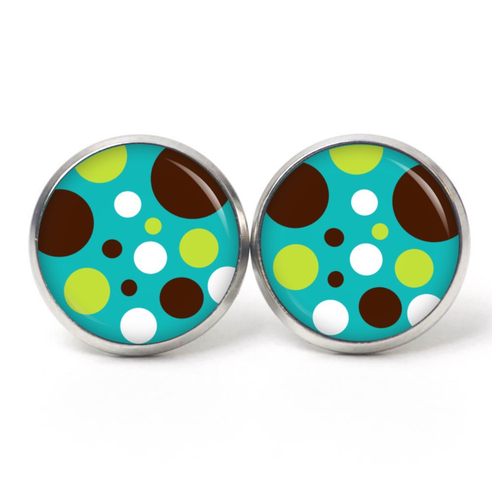 Ohrstecker, Ohrhänger, Clipse & Druckknopf – Motiv Retro Punkte Türkis grün – Schmuck aus Edelstahl Ohrstecker, Ohrhänger, Clipse & Druckknopf - Motiv Retro Punkte Türkis grün - Schmuck aus Edelstahl