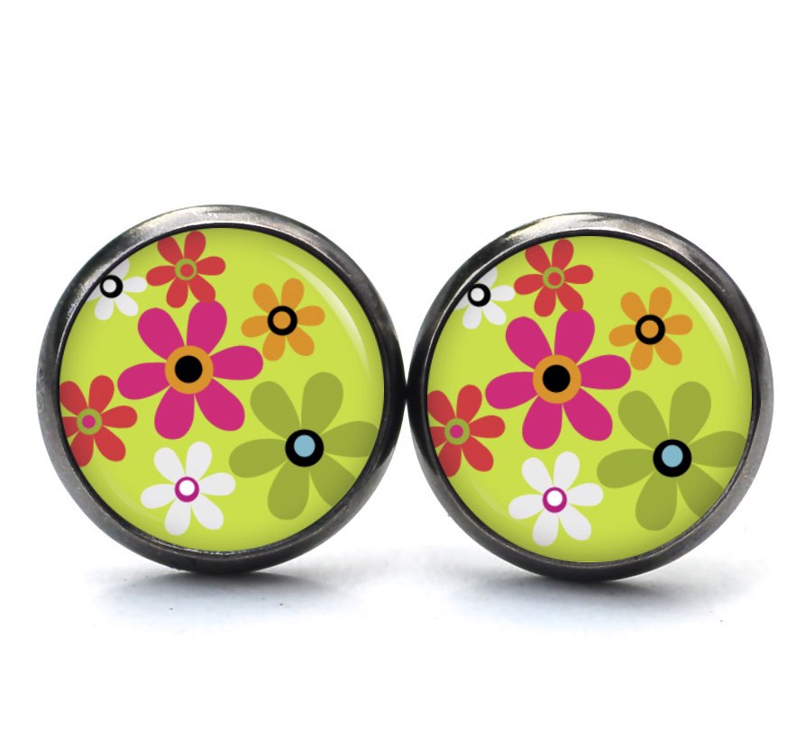 Ohrstecker, Ohrhänger, Clipse & Druckknopf – Motiv Flower Power Blumen hellgrün – Schmuck aus Edelstahl Ohrstecker, Ohrhänger, Clipse & Druckknopf – Motiv Flower Power Blumen hellgrün – Schmuck aus Edelstahl