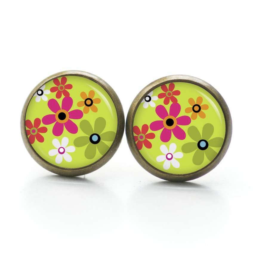 Ohrstecker, Ohrhänger, Clipse & Druckknopf – Motiv Flower Power Blumen hellgrün – Schmuck aus Edelstahl Ohrstecker, Ohrhänger, Clipse & Druckknopf – Motiv Flower Power Blumen hellgrün – Schmuck aus Edelstahl