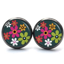 Ohrstecker, Ohrhänger, Clipse & Druckknopf – Motiv Flower Power Blumen dunkelgrün – Schmuck aus Edelstahl Ohrstecker, Ohrhänger, Clipse & Druckknopf – Motiv Flower Power Blumen dunkelgrün – Schmuck aus Edelstahl