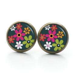 Ohrstecker, Ohrhänger, Clipse & Druckknopf – Motiv Flower Power Blumen dunkelgrün – Schmuck aus Edelstahl Ohrstecker, Ohrhänger, Clipse & Druckknopf – Motiv Flower Power Blumen dunkelgrün – Schmuck aus Edelstahl