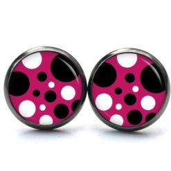 Ohrstecker, Ohrhänger, Clipse & Druckknopf - Motiv Retro Punkte Rosarot Schwarz - Schmuck aus Edelstahl