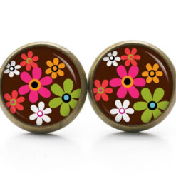 Ohrstecker, Ohrhänger, Clipse & Druckknopf – Motiv Hippie Blumen bunt mit braun – Schmuck aus Edelstahl Ohrstecker, Ohrhänger, Clipse & Druckknopf – Motiv Hippie Blumen bunt mit braun – Schmuck aus Edelstahl