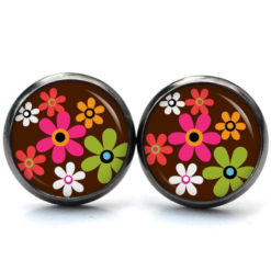Ohrstecker, Ohrhänger, Clipse & Druckknopf – Motiv Hippie Blumen bunt mit braun – Schmuck aus Edelstahl Ohrstecker, Ohrhänger, Clipse & Druckknopf – Motiv Hippie Blumen bunt mit braun – Schmuck aus Edelstahl