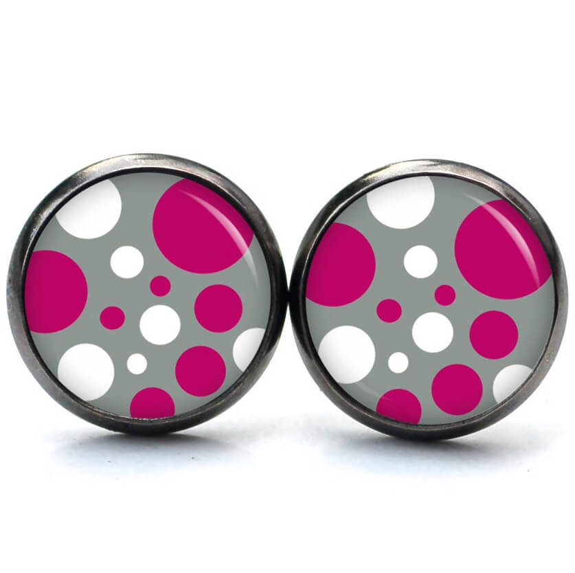 Ohrstecker, Ohrhänger, Clipse & Druckknopf – Motiv Punkte Tupfen rosa grau – Schmuck aus Edelstahl Ohrstecker, Ohrhänger, Clipse & Druckknopf – Motiv Punkte Tupfen rosa grau – Schmuck aus Edelstahl
