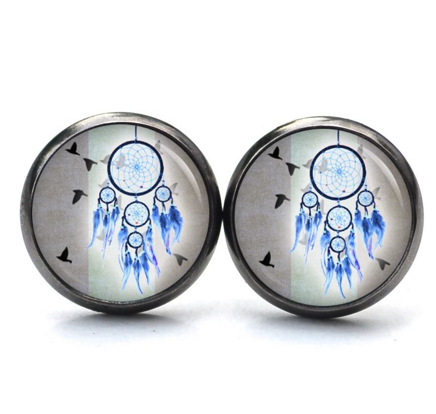 Druckknopf Ohrstecker Ohrhänger Clipse Traumfänger in blau Druckknopf Ohrstecker Ohrhänger Clipse Traumfänger in blau