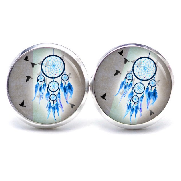 Druckknopf Ohrstecker Ohrhänger Clipse Traumfänger in blau Druckknopf Ohrstecker Ohrhänger Clipse Traumfänger in blau