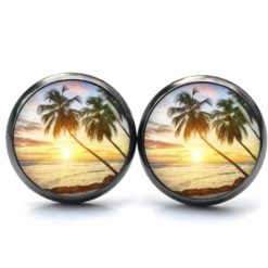 Ohrstecker, Ohrhänger, Clipse & Druckknopf – Motiv Palme beim Sonnenuntergang – Schmuck aus Edelstahl Ohrstecker, Ohrhänger, Clipse & Druckknopf - Motiv Palme beim Sonnenuntergang - Schmuck aus Edelstahl
