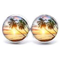 Ohrstecker, Ohrhänger, Clipse & Druckknopf - Motiv Palme beim Sonnenuntergang - Schmuck aus Edelstahl