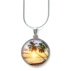 Ohrstecker, Ohrhänger, Clipse & Druckknopf – Motiv Palme beim Sonnenuntergang – Schmuck aus Edelstahl Edelstahl Kette Urlaub Palme beim Sonnenuntergang - Urlaubsfeeling