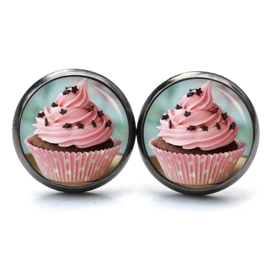 Druckknopf Ohrstecker Ohrhänger Clipse Cupcake Kuchen rosa Druckknopf Ohrstecker Ohrhänger Clipse Cupcake Kuchen rosa