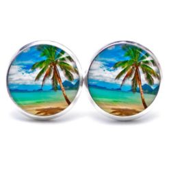 Ohrstecker, Ohrhänger, Clipse & Druckknopf - Motiv Palme am Strand - Schmuck aus Edelstahl