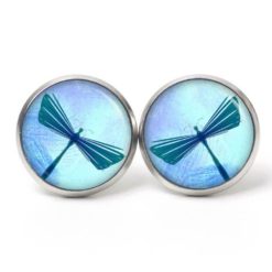 Ohrstecker, Ohrhänger, Clipse & Druckknopf – Motiv blaue Libelle – Schmuck aus Edelstahl