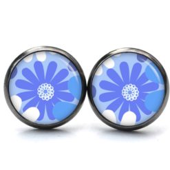 Ohrstecker, Ohrhänger, Clipse & Druckknopf – Motiv große blaue Blume – Schmuck aus Edelstahl Ohrstecker, Ohrhänger, Clipse & Druckknopf – Motiv große blaue Blume – Schmuck aus Edelstahl
