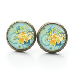 Ohrstecker, Ohrhänger, Clipse & Druckknopf – Motiv Türkis gelbe Blumen – Schmuck aus Edelstahl Ohrstecker, Ohrhänger, Clipse & Druckknopf – Motiv Türkis gelbe Blumen – Schmuck aus Edelstahl