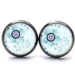 Ohrstecker, Ohrhänger, Clipse & Druckknopf – Motiv zarte türkise Blumen – Schmuck aus Edelstahl