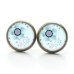 Ohrstecker, Ohrhänger, Clipse & Druckknopf – Motiv zarte türkise Blumen – Schmuck aus Edelstahl